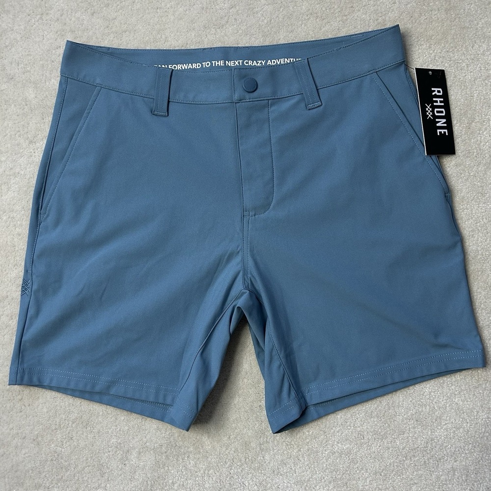 Rhone Commuter Chino Shorts Men's 30 Stretch Performance 7" Stone Blue